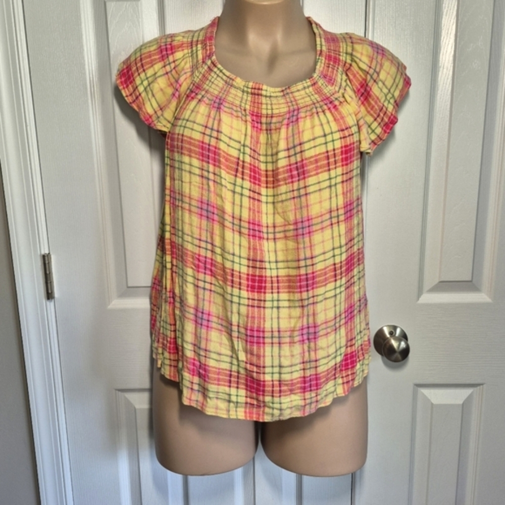 Torrid Yellow Pink Plaid Flowy Blouse Women's Plus 1X
